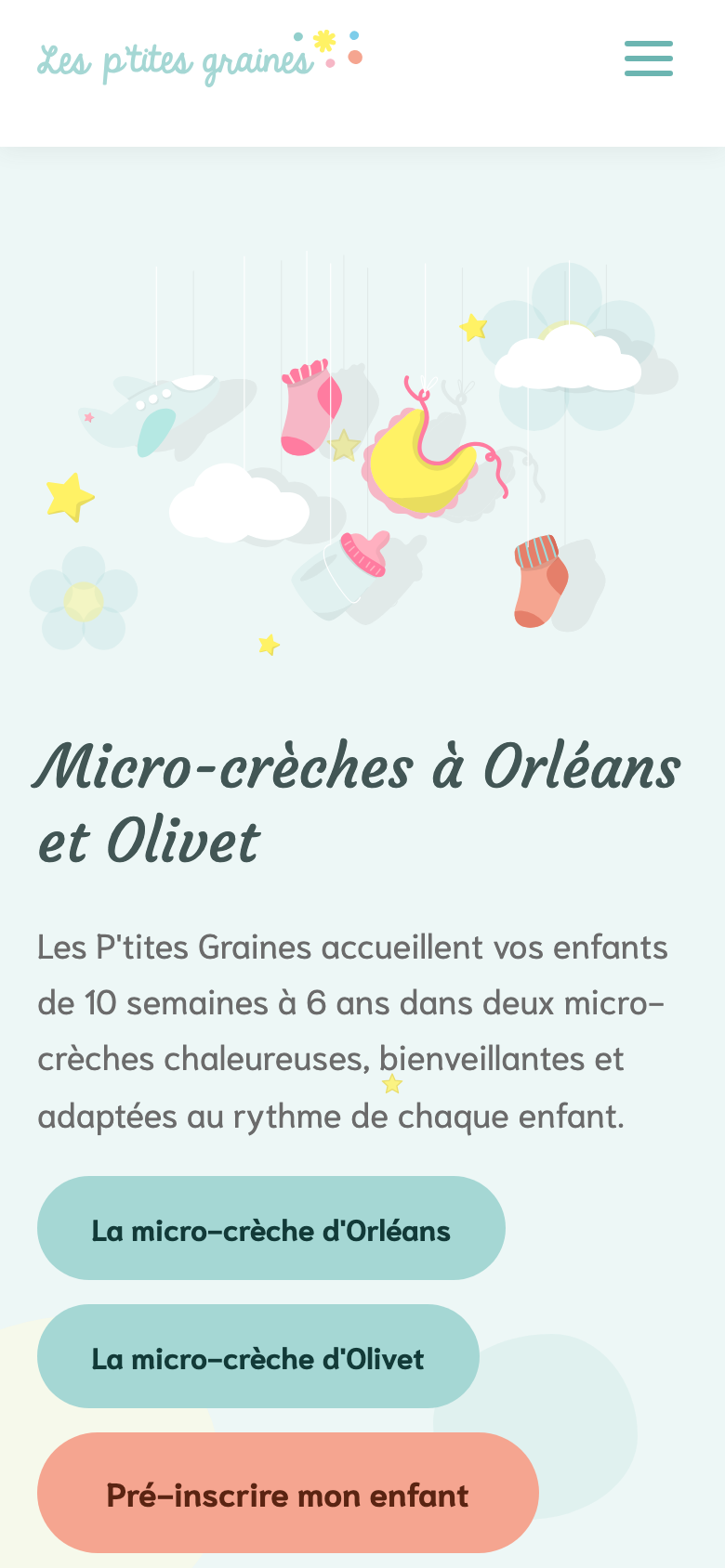 Page d'accueil du site de Les P’tites Graines sur mobile